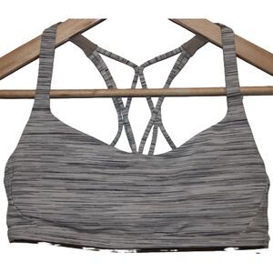 Womens Lululemon Free To Be Serene Gray White Black Striped Sports Bra Size 8